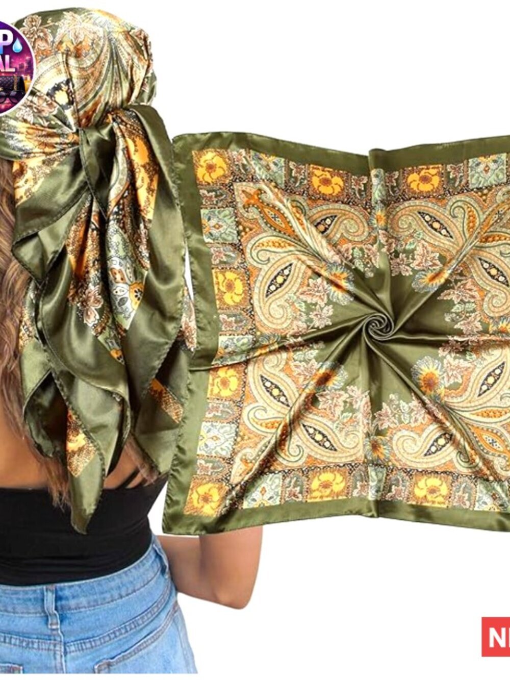 100% Polyester Satin Scarf Large Hair Wrap Sleeping Bandana